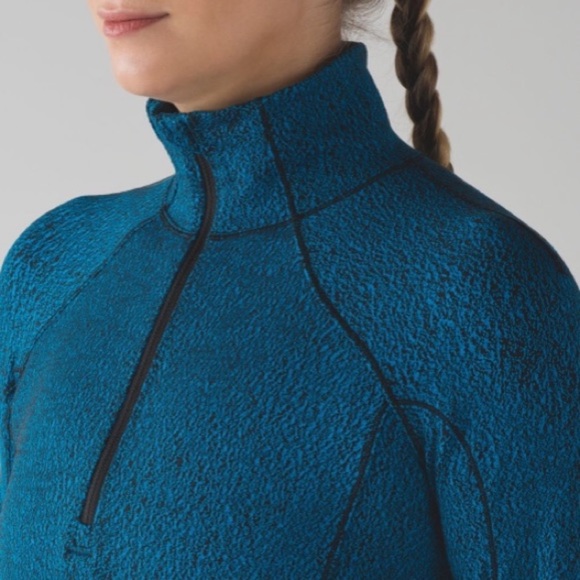 Lululemon Rush Hour aqua blue black print half-zip top Luon Spray Jacquard EUC - Picture 2 of 16